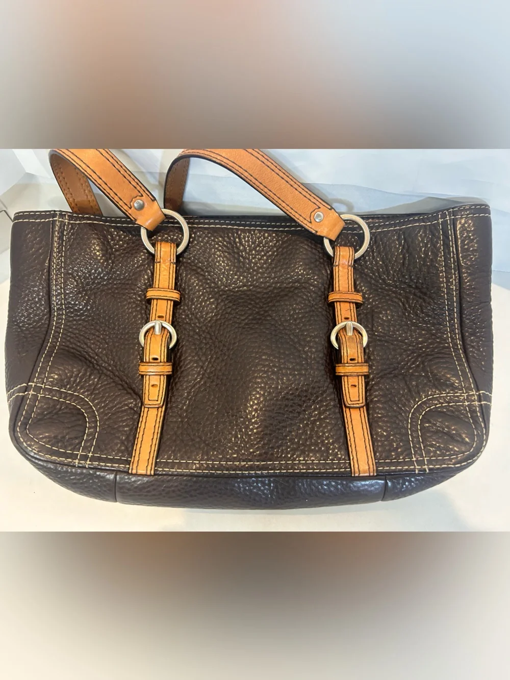 Vintage Coach Chelsea Leather Bag in Dark Brown with Tan Trim
